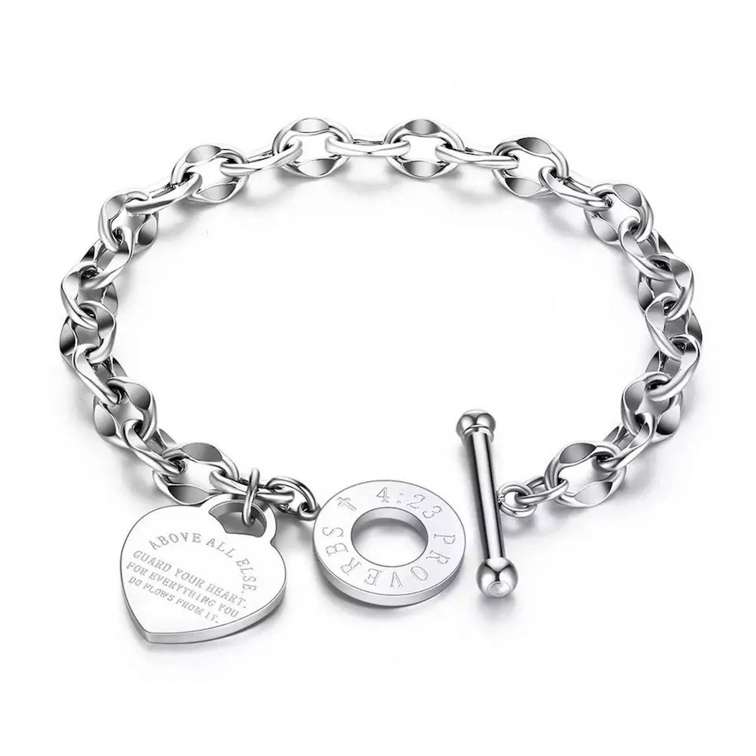Titanium Steel 18K Gold Plated Heart Charm Bracelet 3