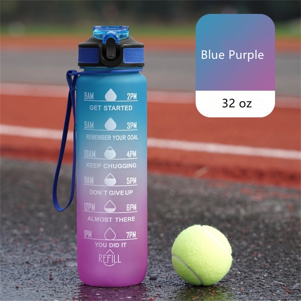 32 Oz Water Bottle With Time Marker Carry Strap 3