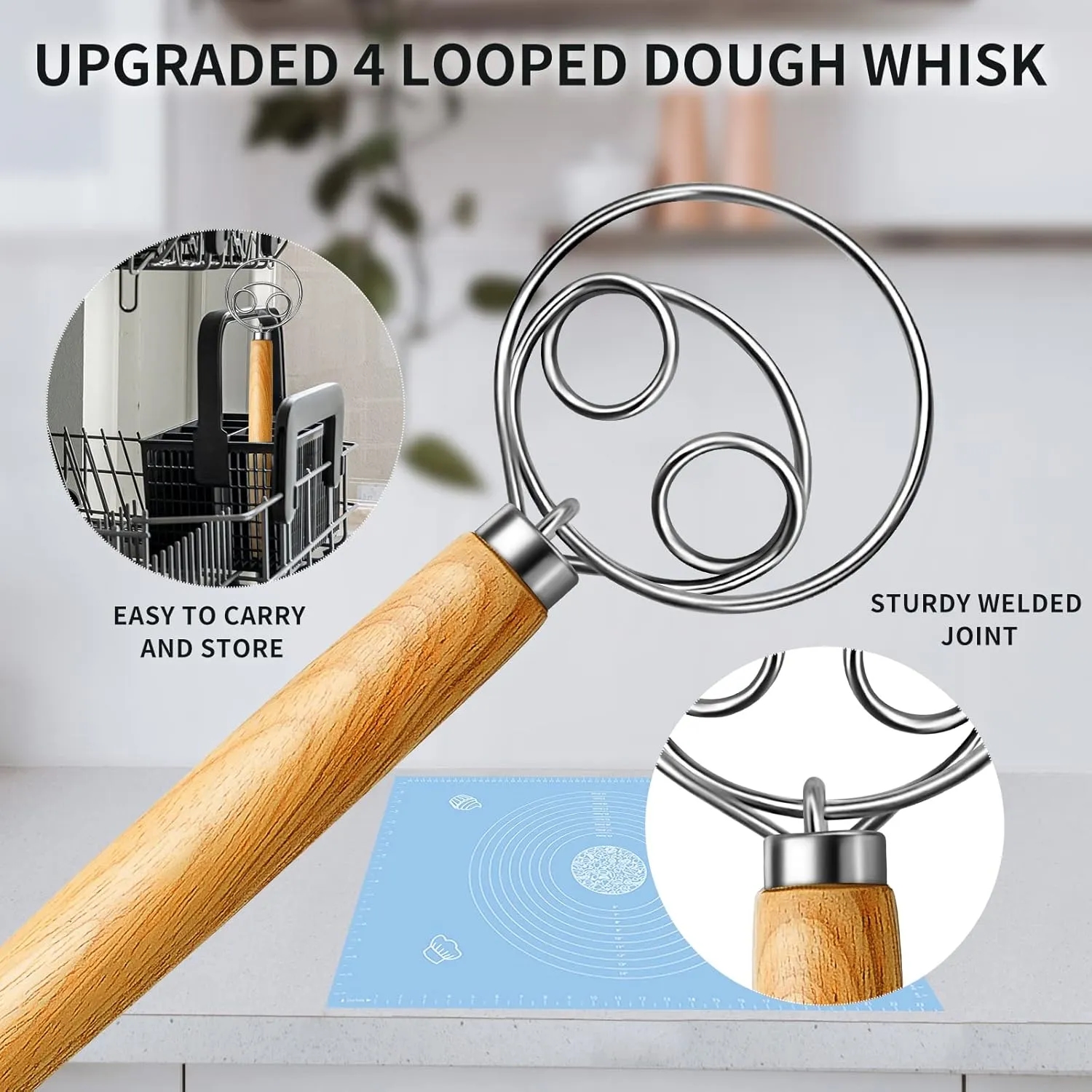 Wooden Handle Bread Dough Whisk 10