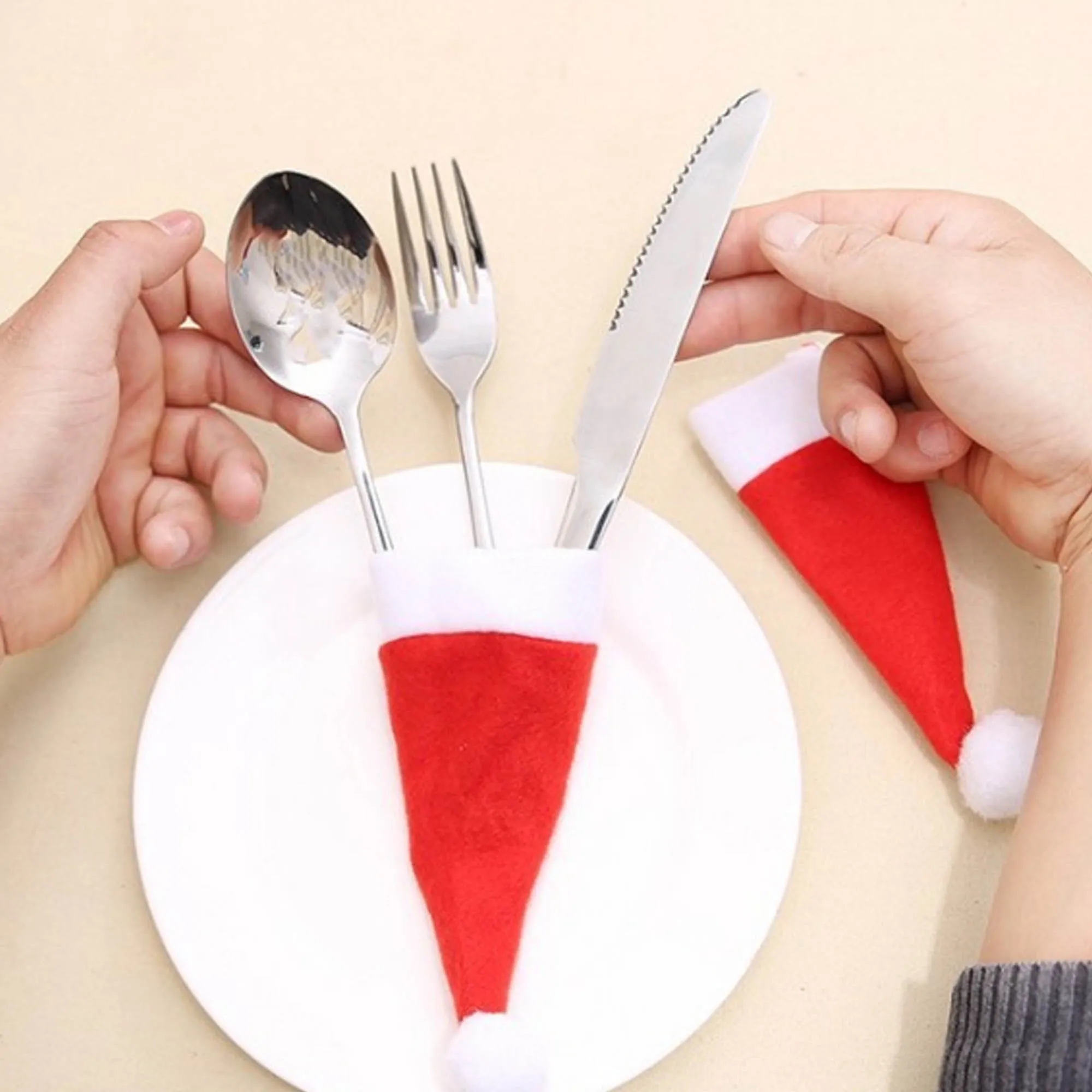 Mini Christmas Hat Utensil Holder for Holiday Decor 6