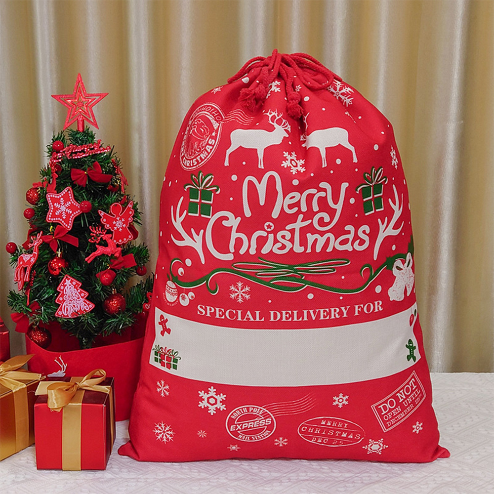 50x70CM Christmas Colored Canvas Gift Bag Drawstring Bag 4