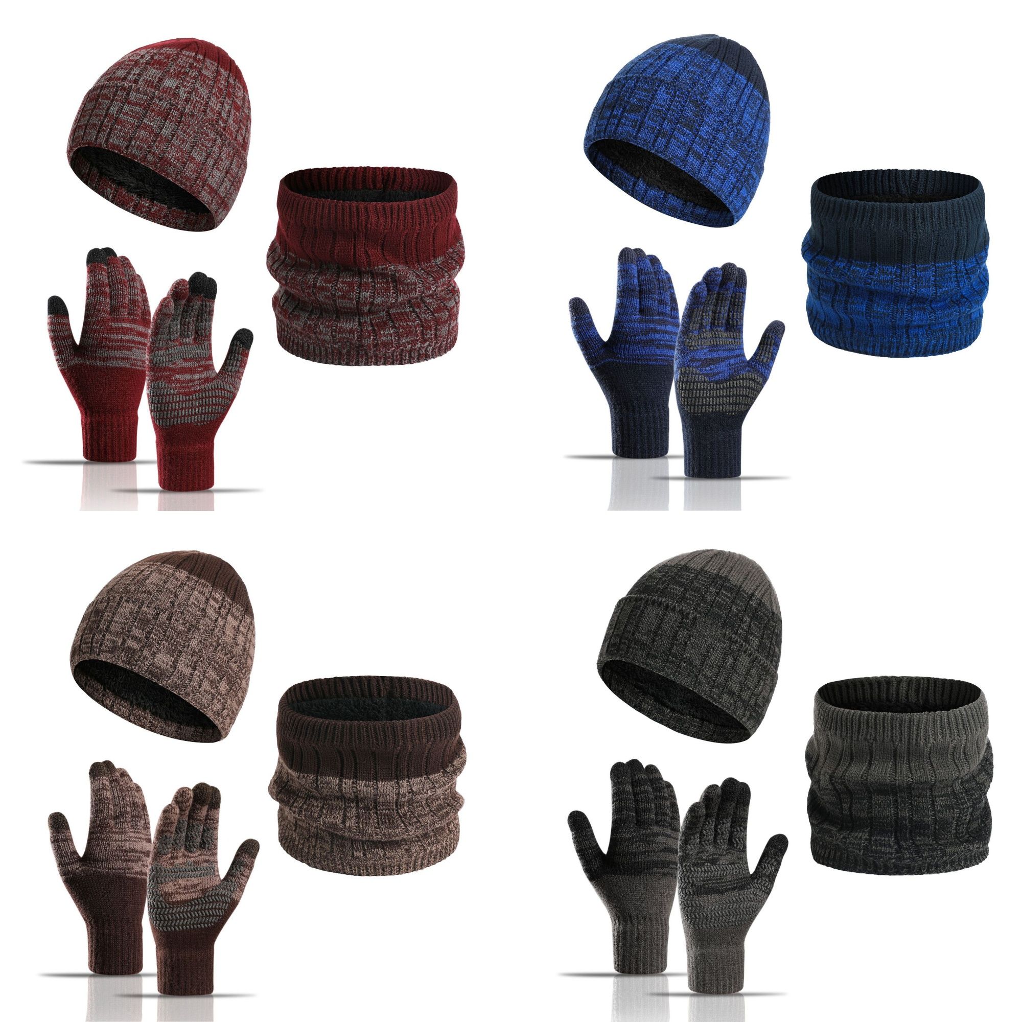 Winter Beanie Hat Glove Neck Gaiter Set 2