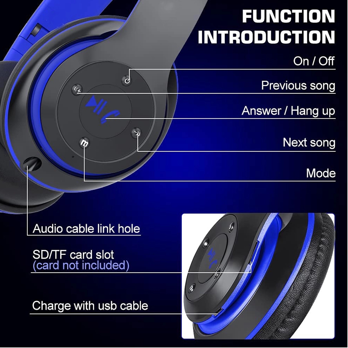Foldable Wireless Stereo Headset with Built-in Mic 3