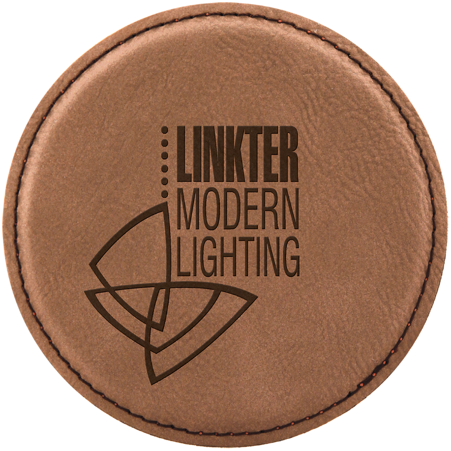 4" Round Dark Brown Leatherette Coaster 2