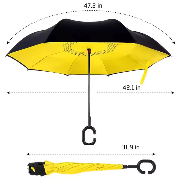 Windproof Double Layer Reverse Umbrellas with C-Shaped Handle 2