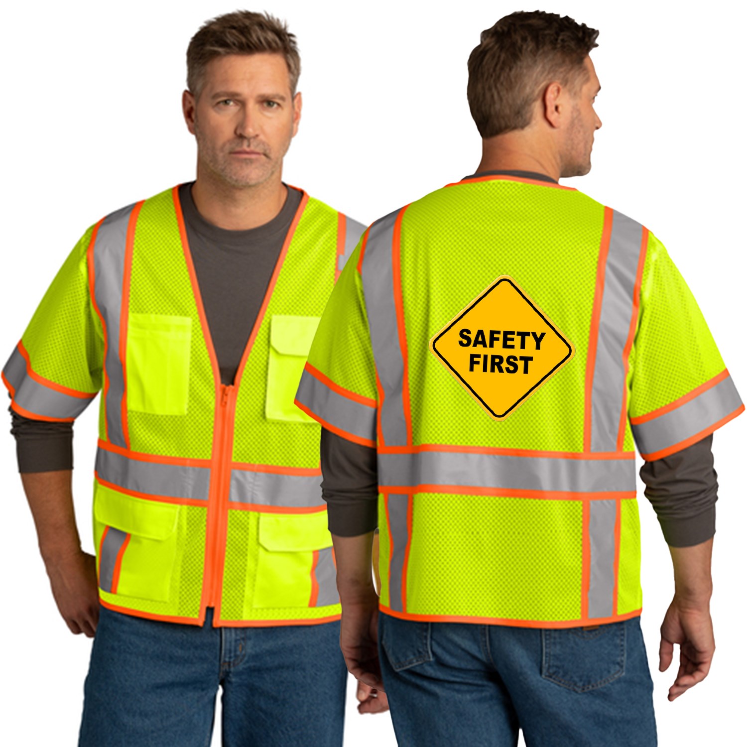 CornerStone® ANSI 107 Class 3 Surveyor Mesh Zippered Two-Tone Short Sleeve Vest 1