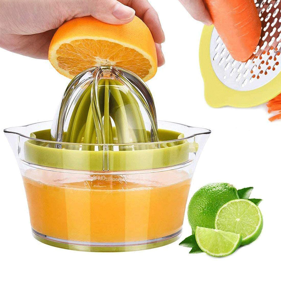 Manual Juicer / Fruit Squeezer with 17oz Built-in Strainer Measuring Cup and Grater 13