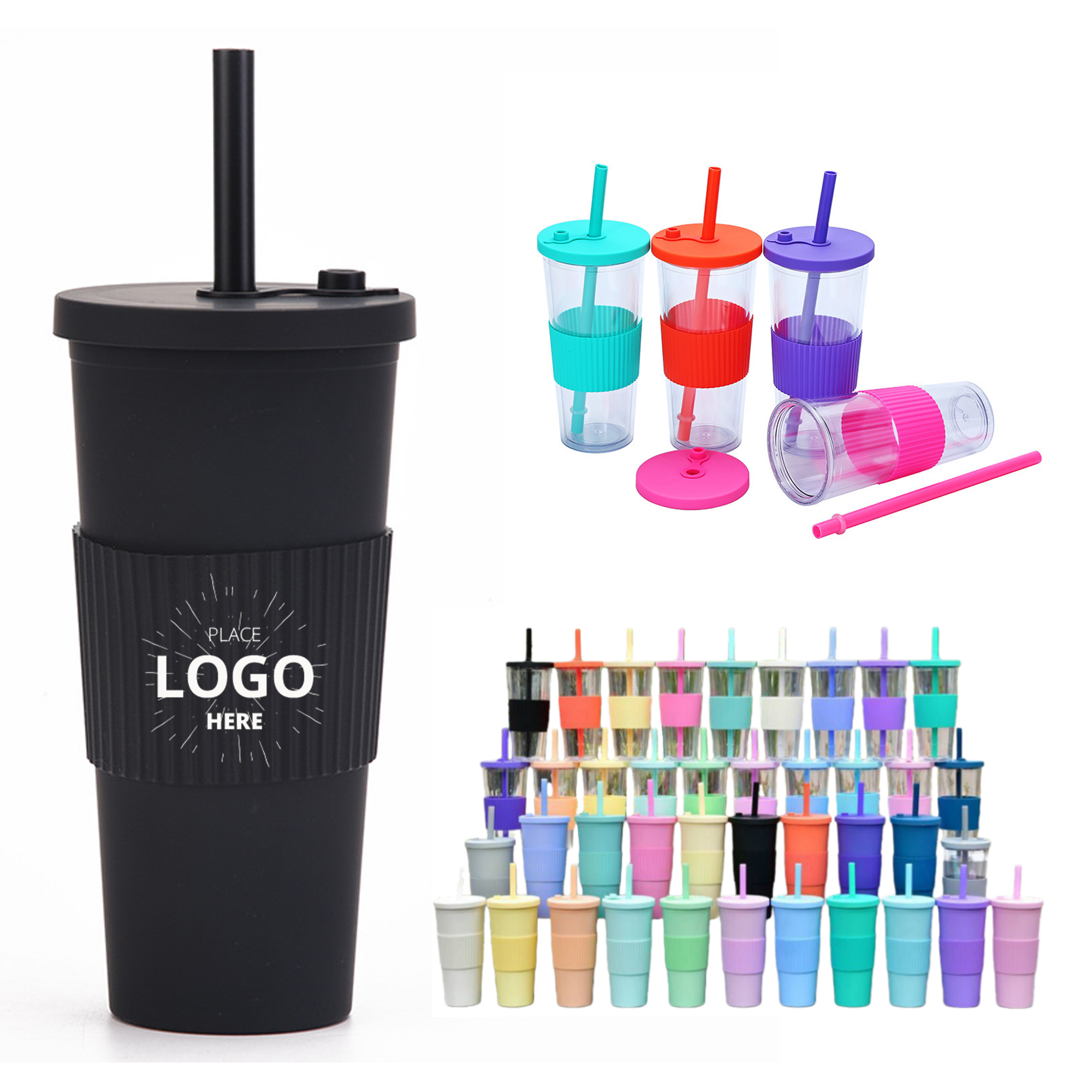 24oz Plastic Color Changing Tumbler with Lids and Straws 1