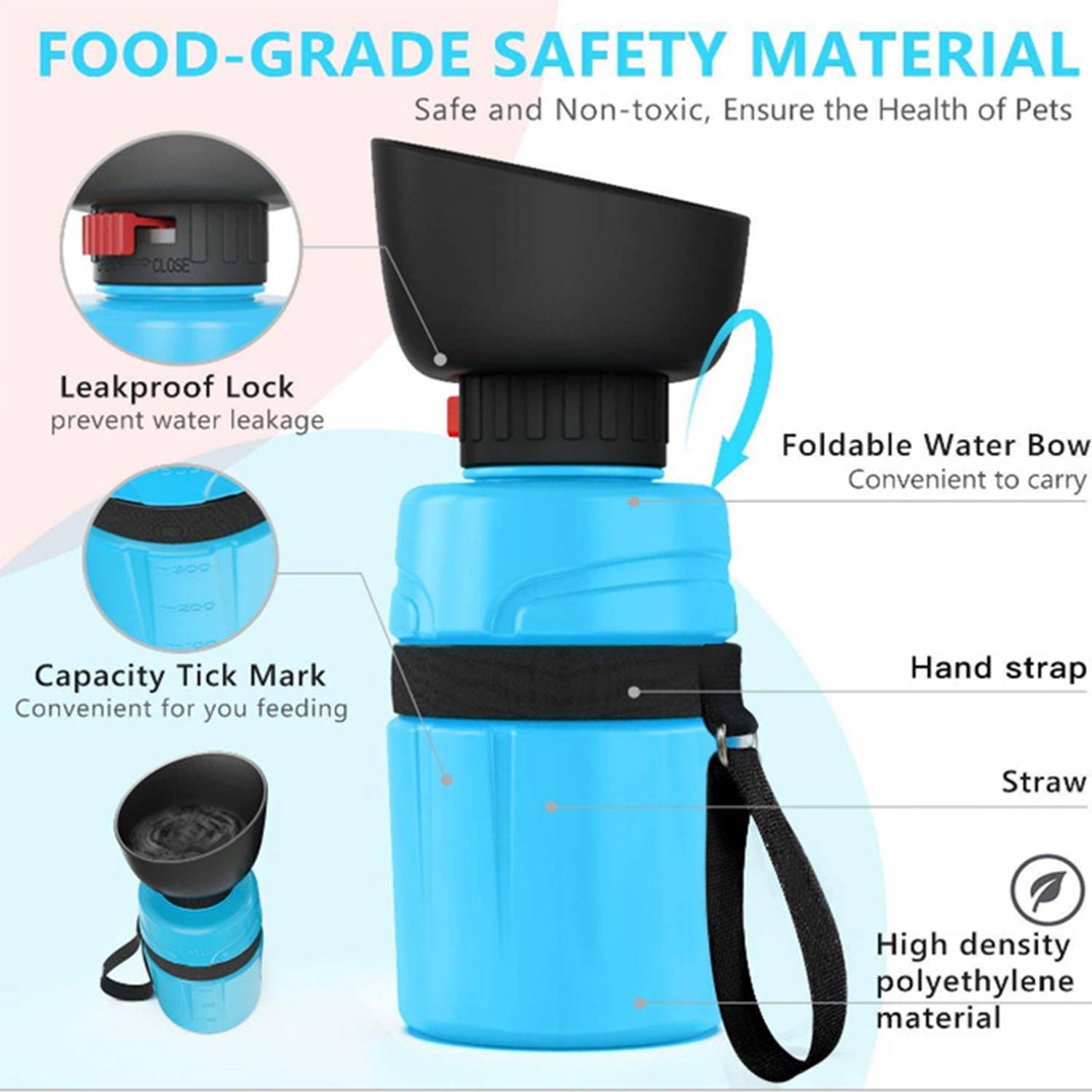 18oz Dog Travel Water Bottle – Leakproof Dispenser with Bowl 4