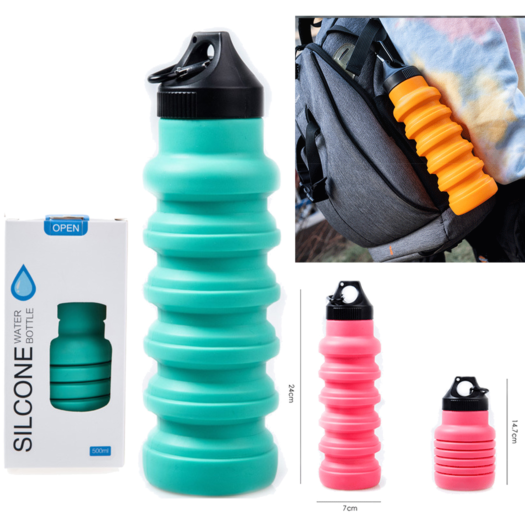 500ML Outdoor Silicone Collapsible Water Bottle 2