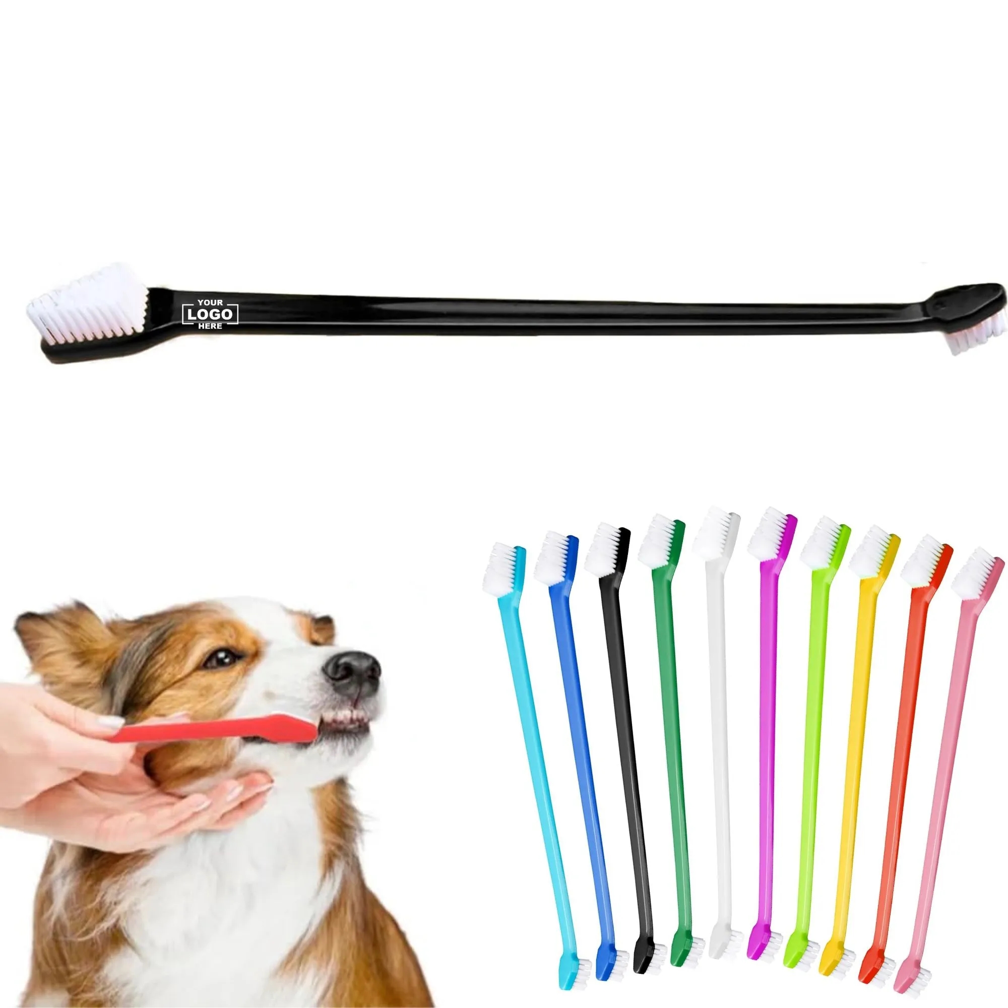 Double-Ended Toothbrush With Handle For Pets