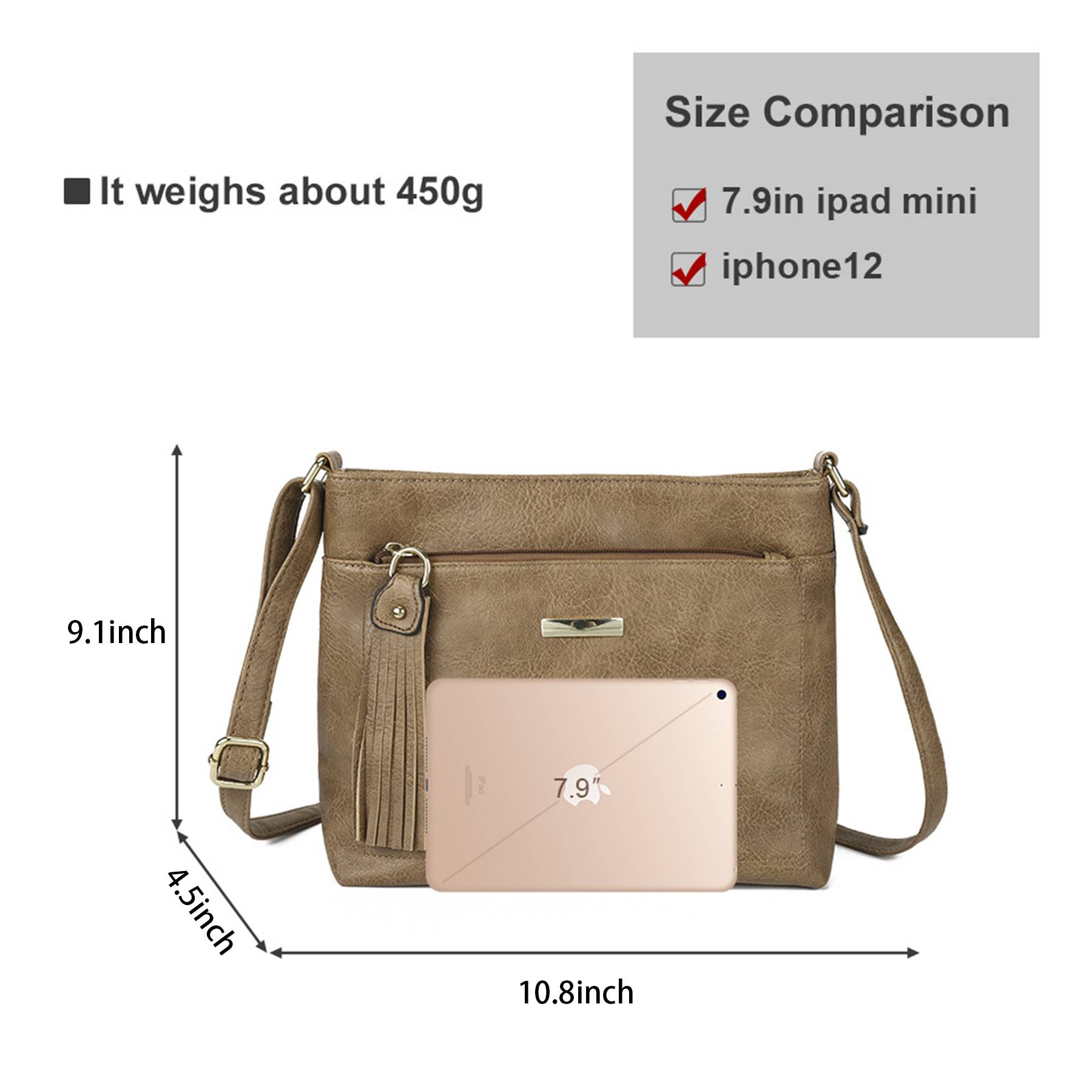 Brown PU Business Commuting Tassels Messenger Bag for Women 4