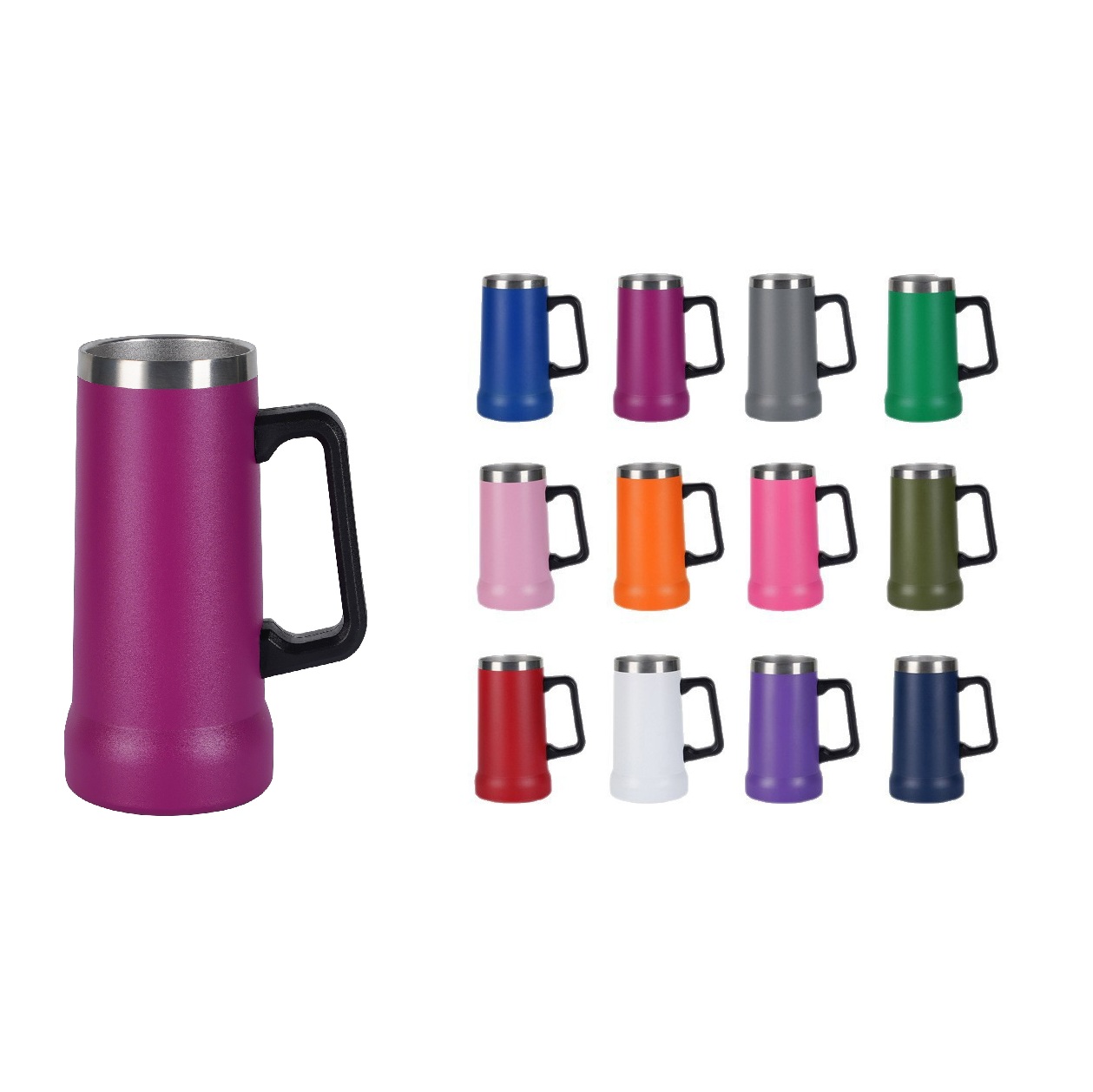 24 oz Stainless Steel Insulated Big Grip Beer Stein Mug 1