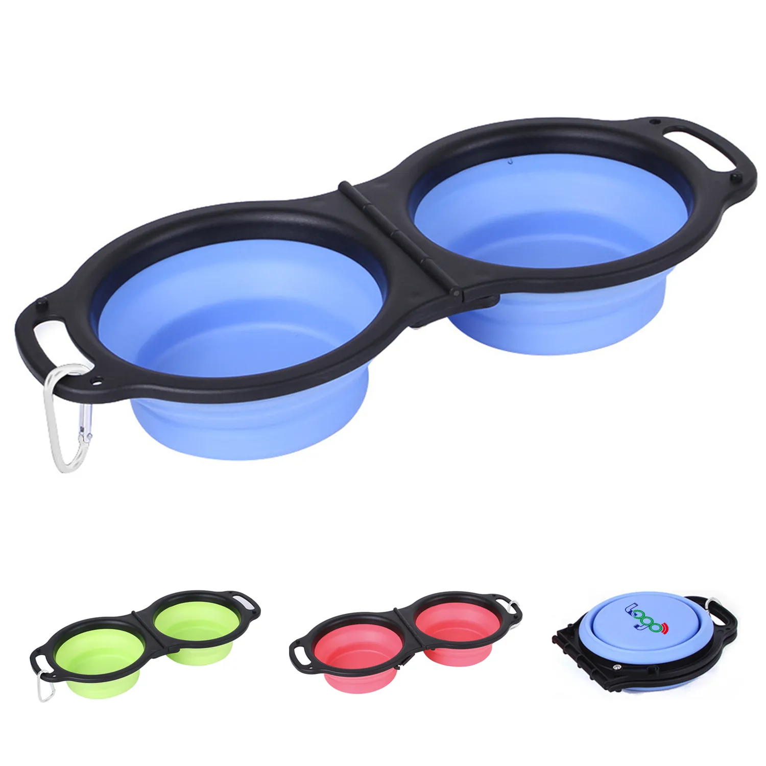 11.8oz Silicon Foldable Dual Pet Bowl with Carabiner