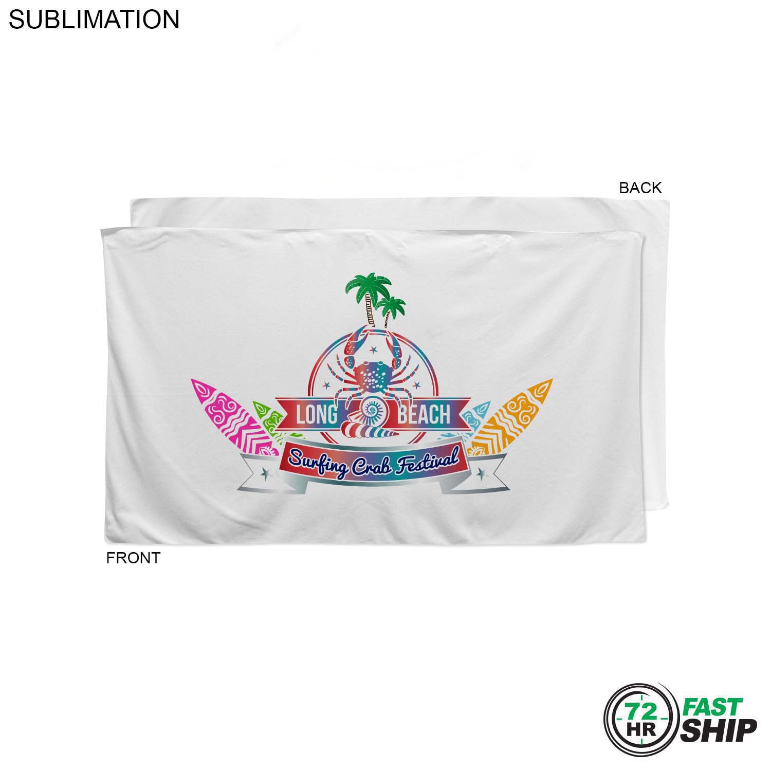 72 Hr Fast Ship - Plush and Soft Velour Terry Cotton Blend White Beach Towel, 35x60, Sublimated 2