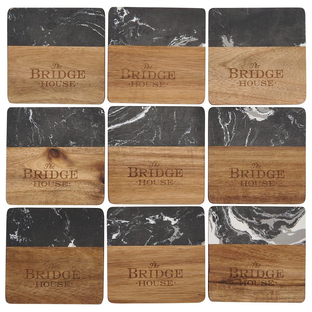 Black Marble and Wood Coaster Set 47