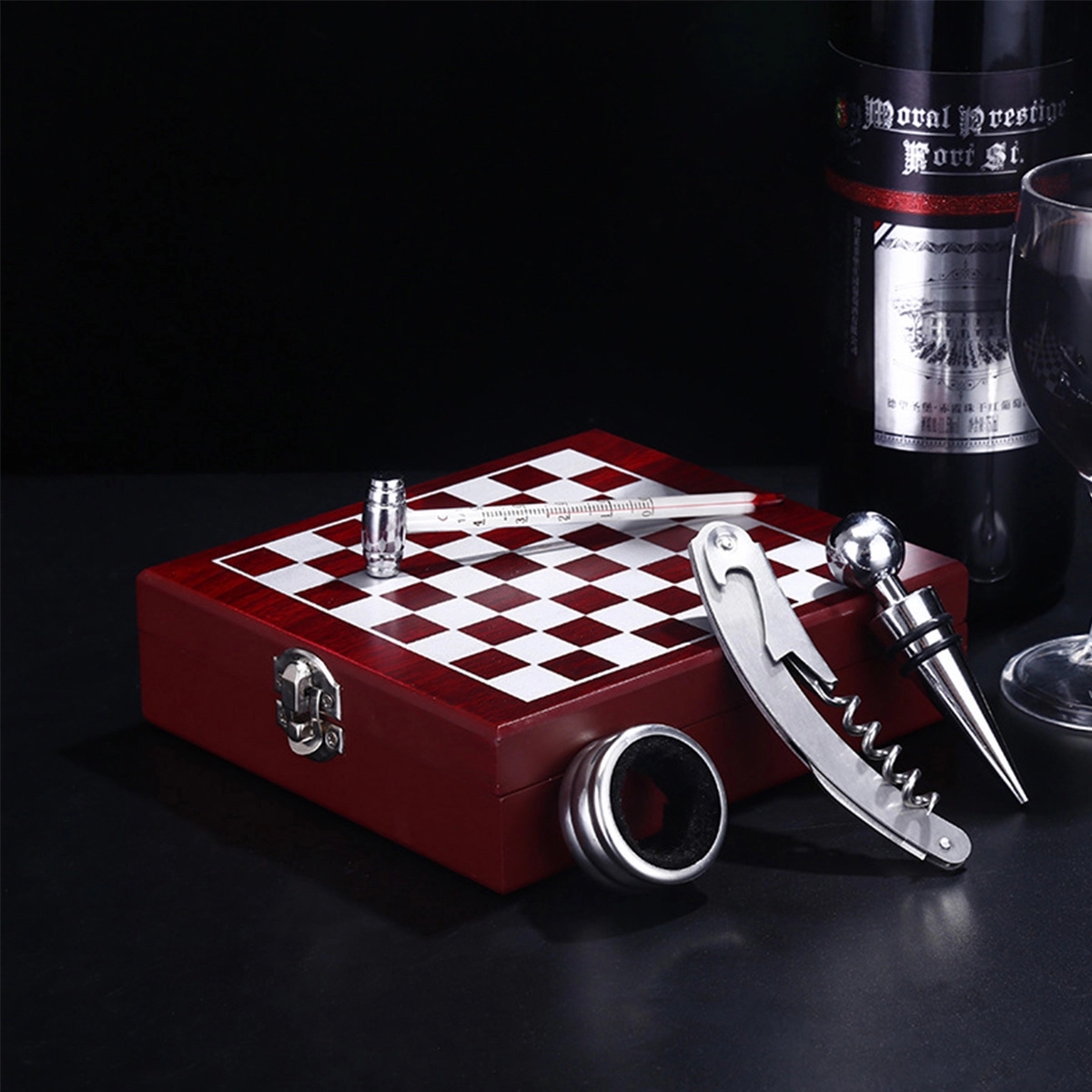 Custom Wooden Box Wine Accessories With Chess Set 6