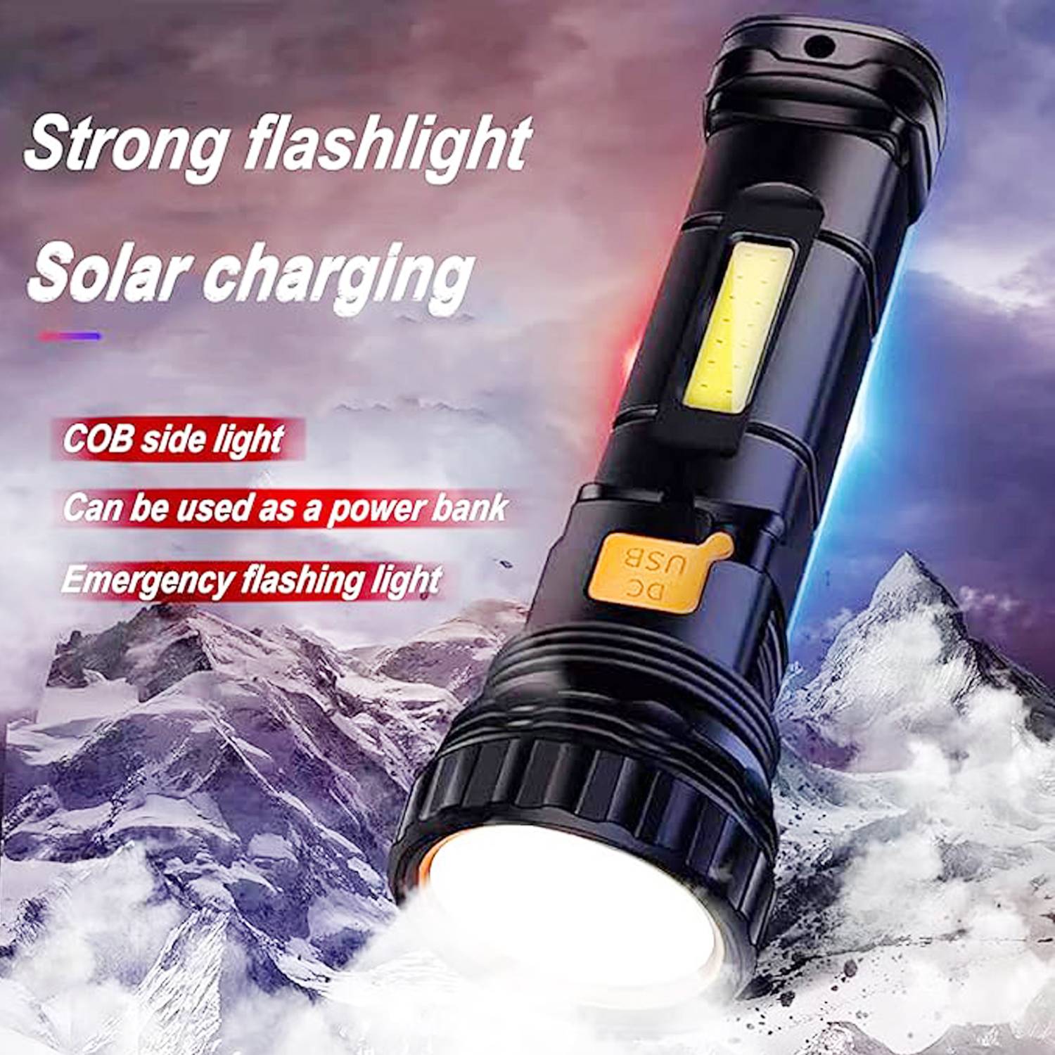 Portable ABS Plastic Solar Rechargeable LED Flashlight 3