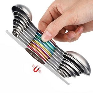 Colorful Stainless Steel Magnetic 8 In 1 Dual Measurement Spoons With Silicone Handle 24