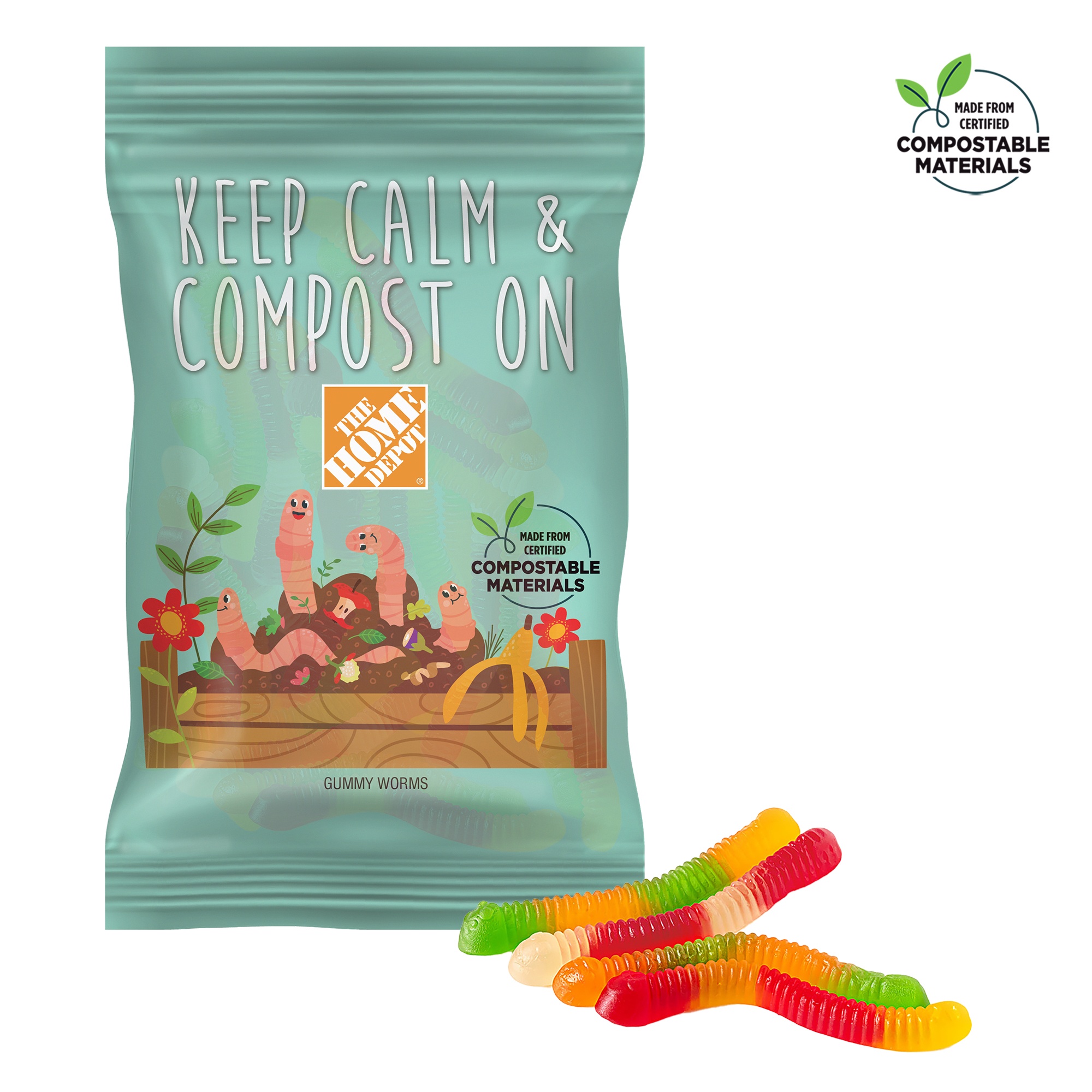 4oz. ECO-Digibag, Compostable & Full Color, Gummy Worms 1