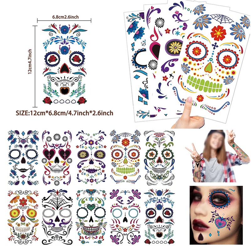 Halloween Makeup Tattoo Stickers 10CS/bag Long-Lasting Semi Permanent Water Transfer Tatuage 1