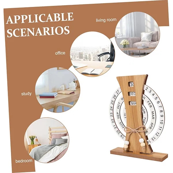 Manual Rotating Wooden Disc Perpetual Desk Calendar 5