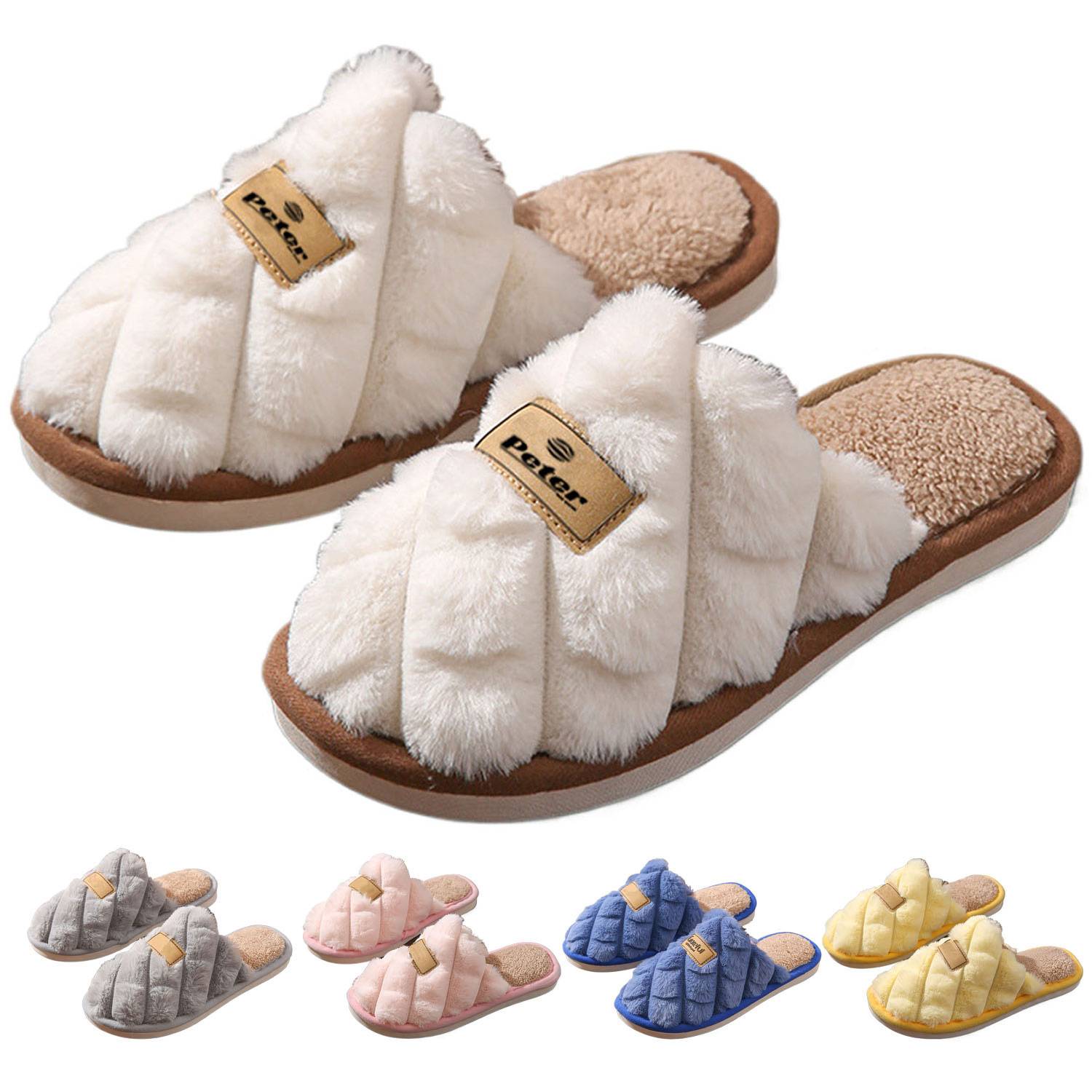 Lightweight Non-Slip Soft Warm Women Indoor Plush Slippers