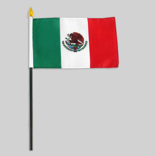 4"x6" Mexico Flag With Black Plastic 10" Pole & Gold Spear - Mexican Flag 1