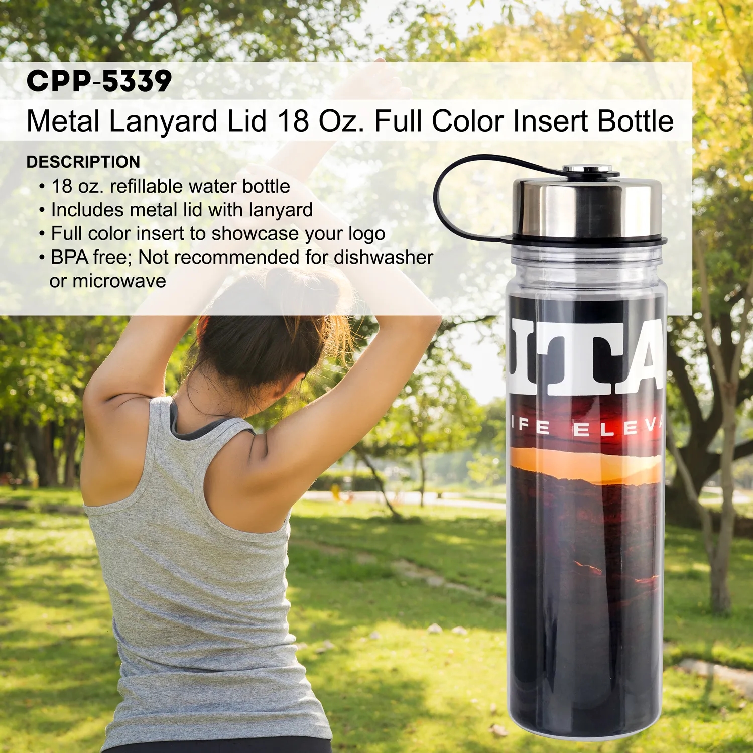 Metal Lanyard Lid 18 oz. Full Color Insert Bottle, custom water bottle with logo imprint 4