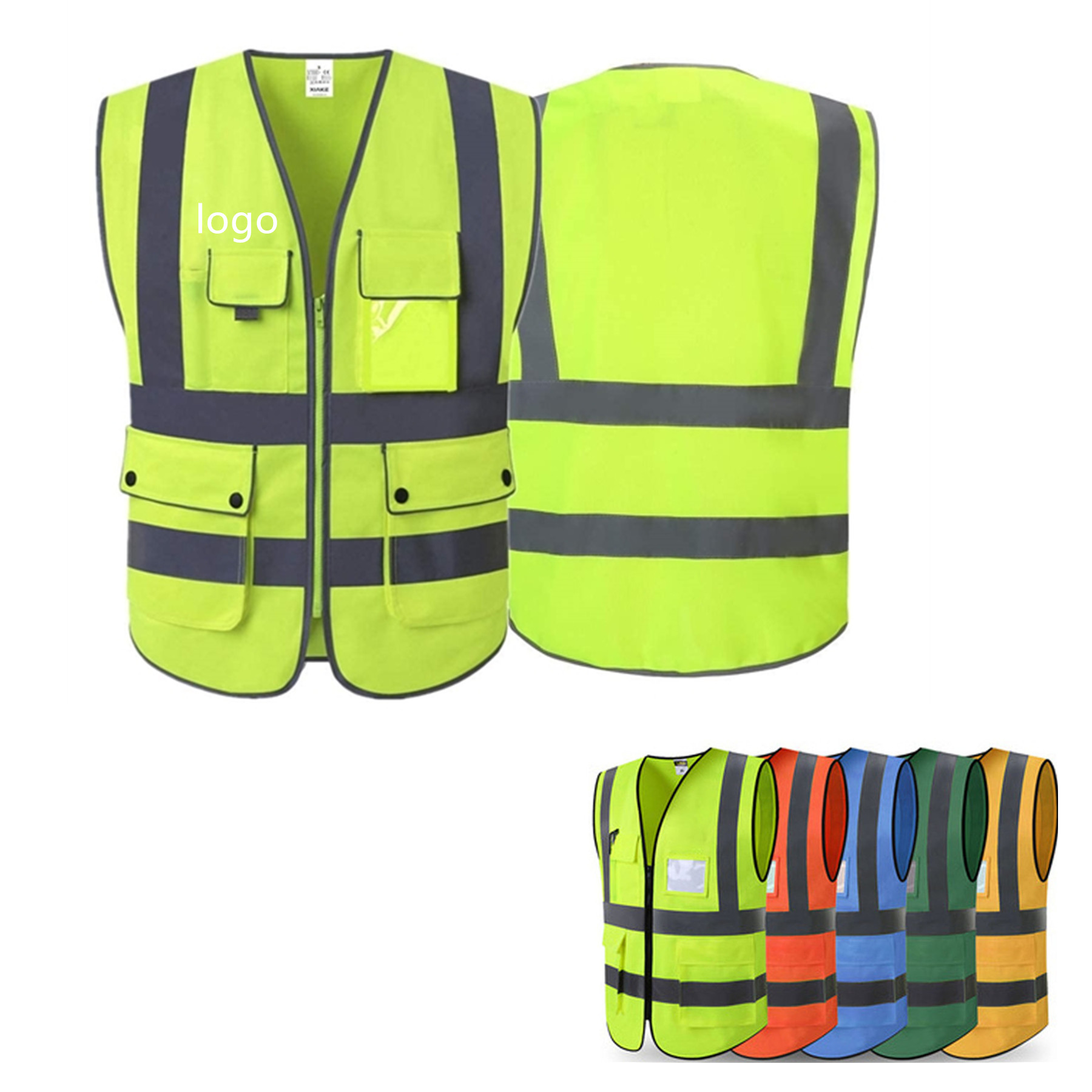Reflective Safety Vests with 8 Pockets and Zipper Front 2