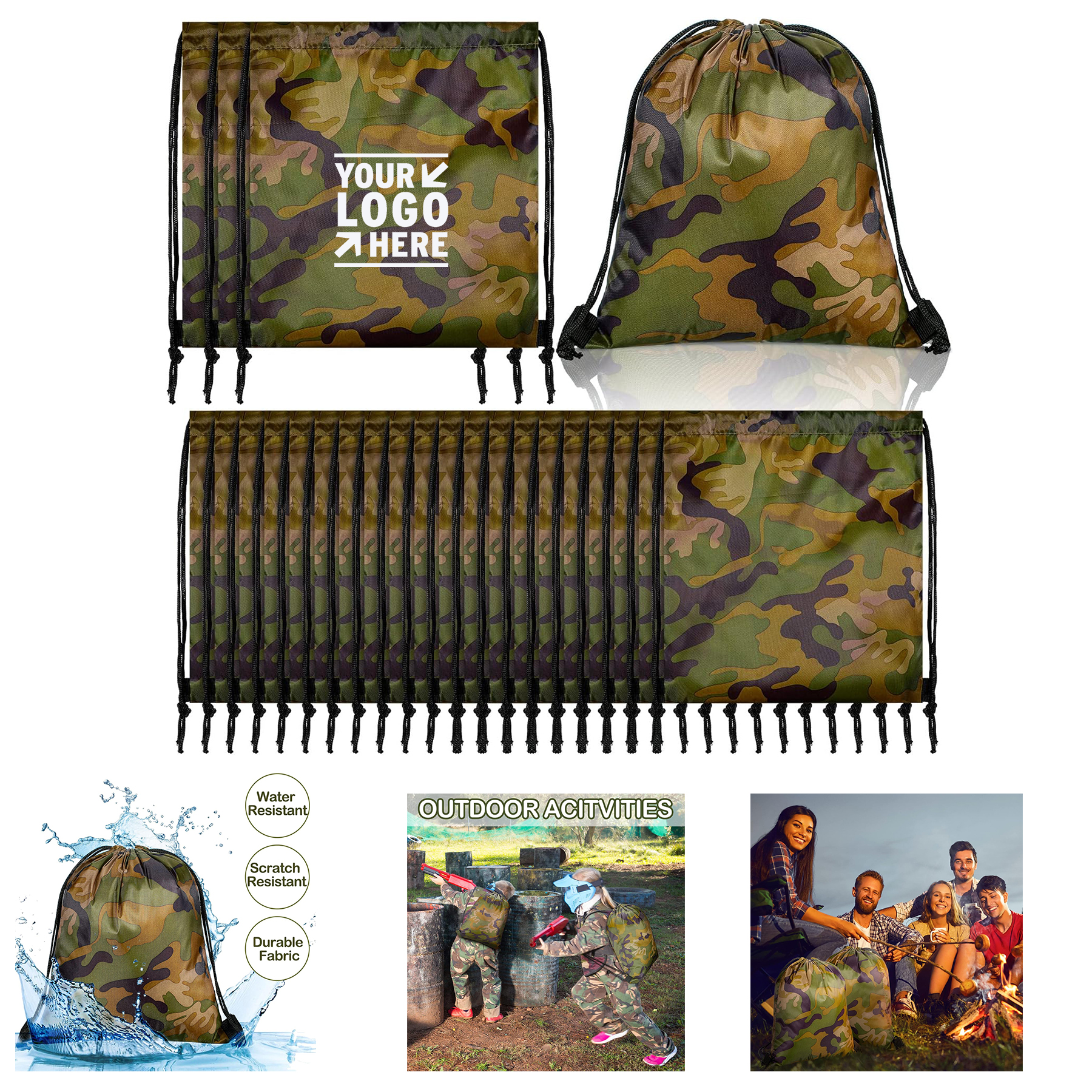 Camo Lightweight Waterproof Men Women Kid Military Army Backpack Travel Sport Gym Drawstring Bag