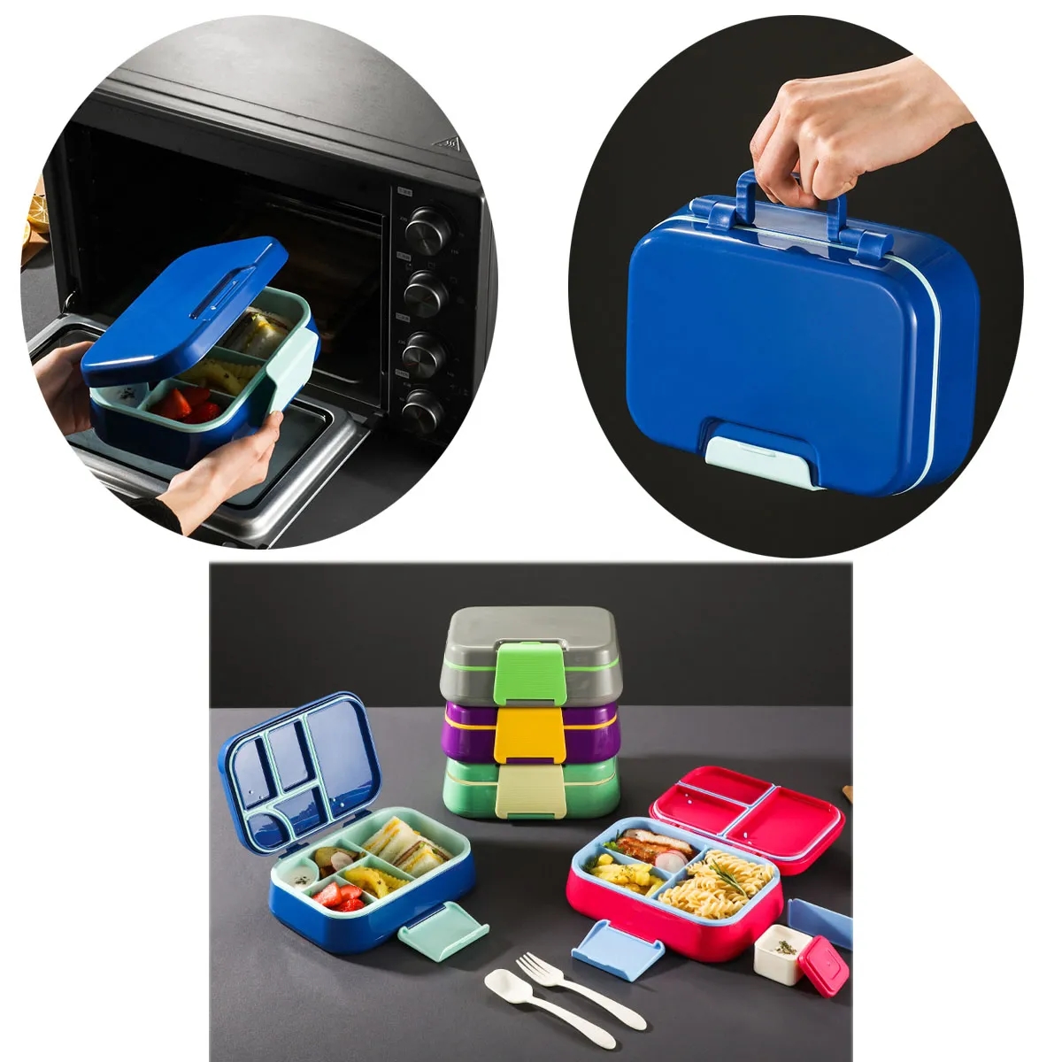 Plastic Adult Bento Lunch Box Food Containers With Forks Kit 3