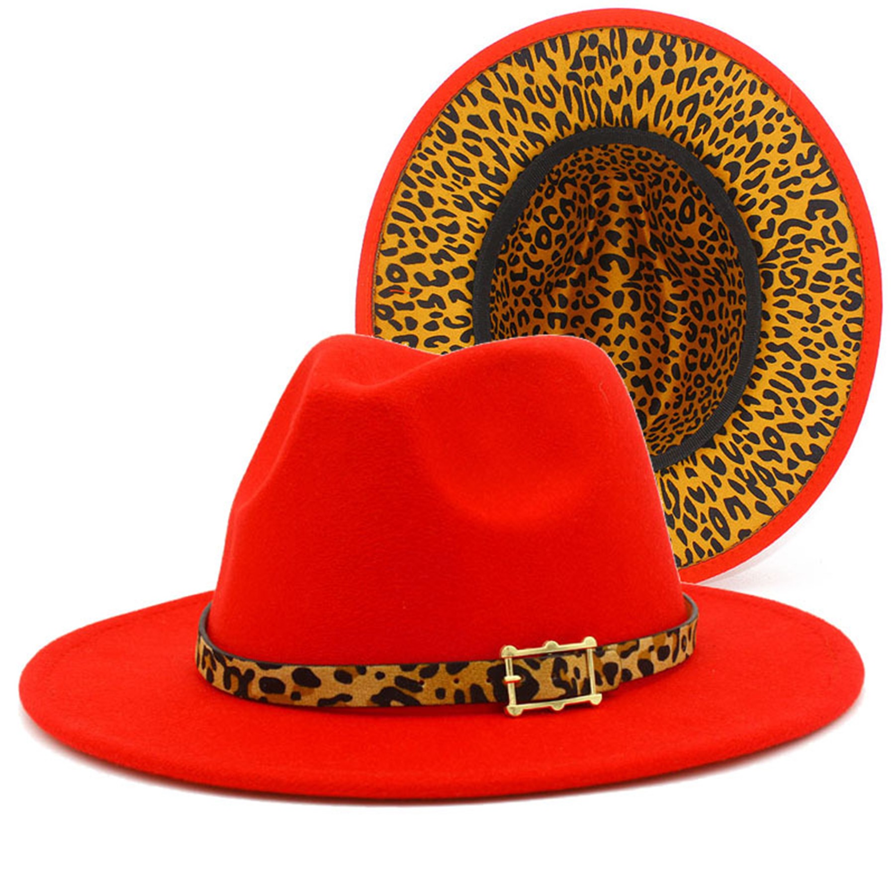 Leopard Print Colorblock Felt Fedora Panama Hat 7