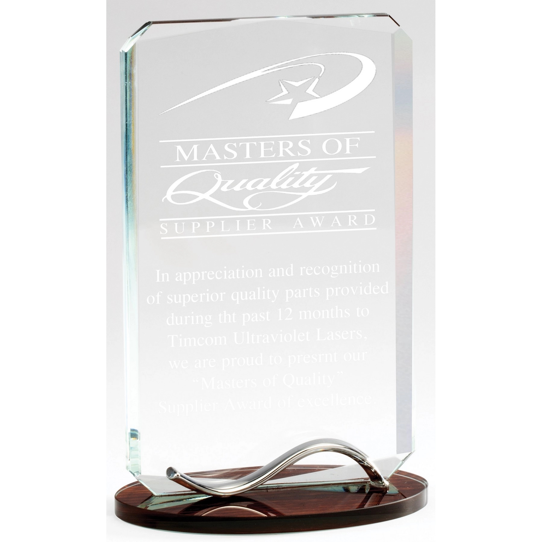 6 1/4" Tablet Crystal Award On Wood Look Base 2