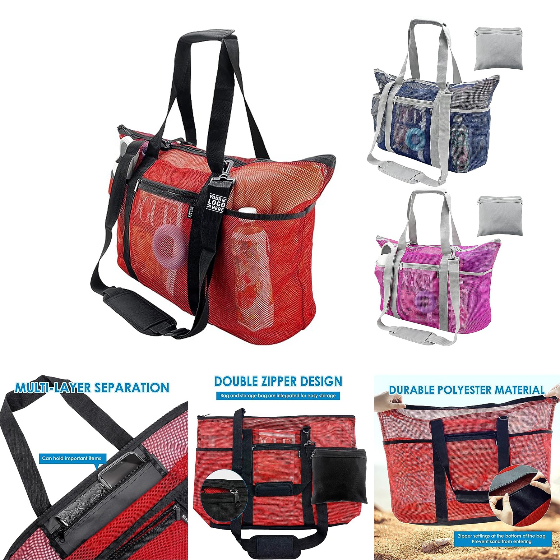 9 Pockets Large Beach Tote Mesh Bag 2