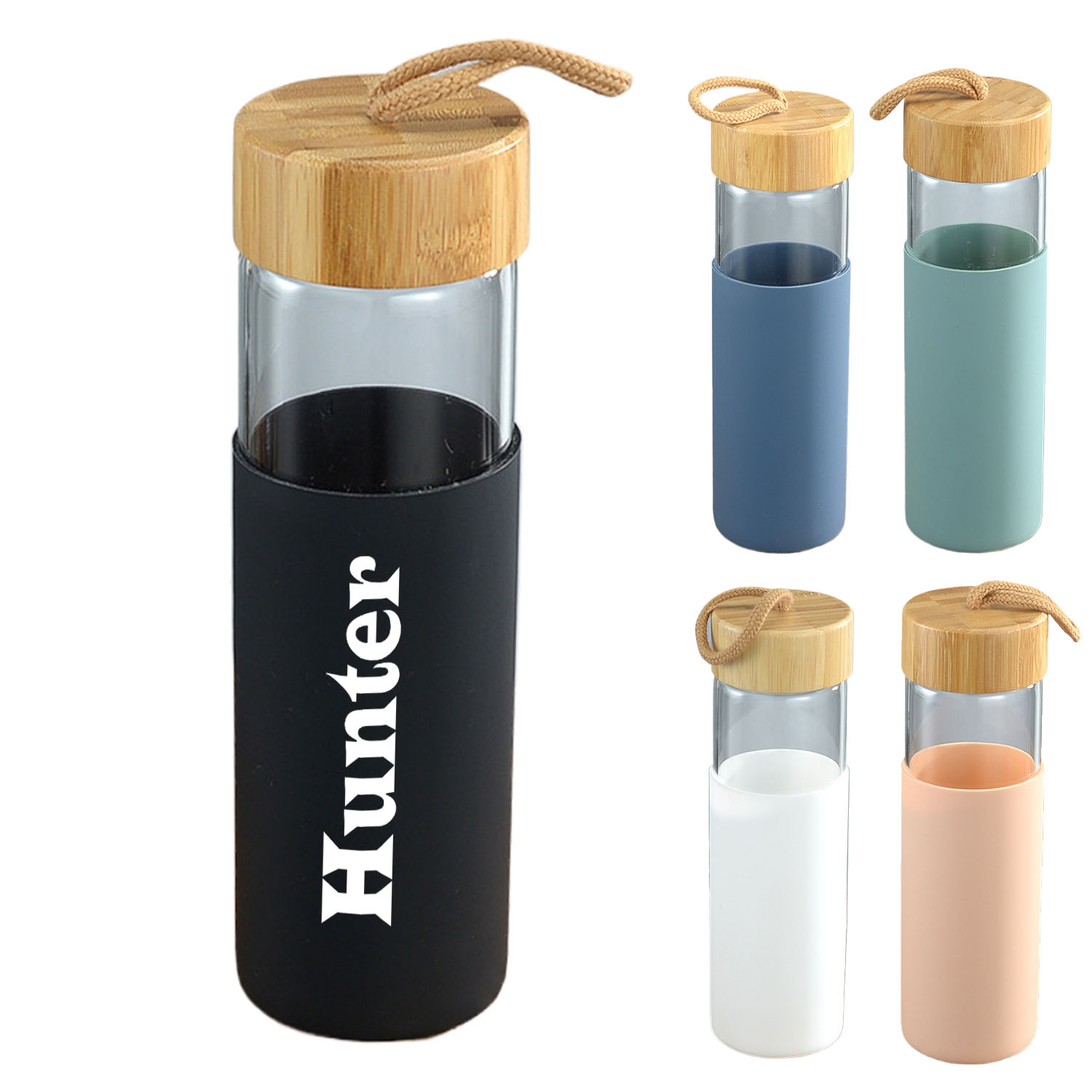 16oz Glass Water Bottle With Bamboo Lid And Silicone Sleeve 1