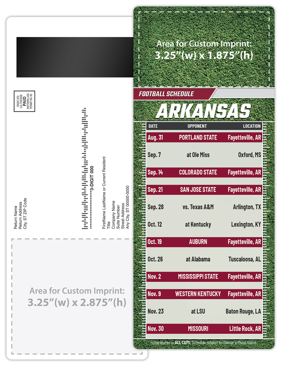 Football Schedule Laminated Card/Postcard with Magnet Strip 3.5x8.5 - 14 pt. 2