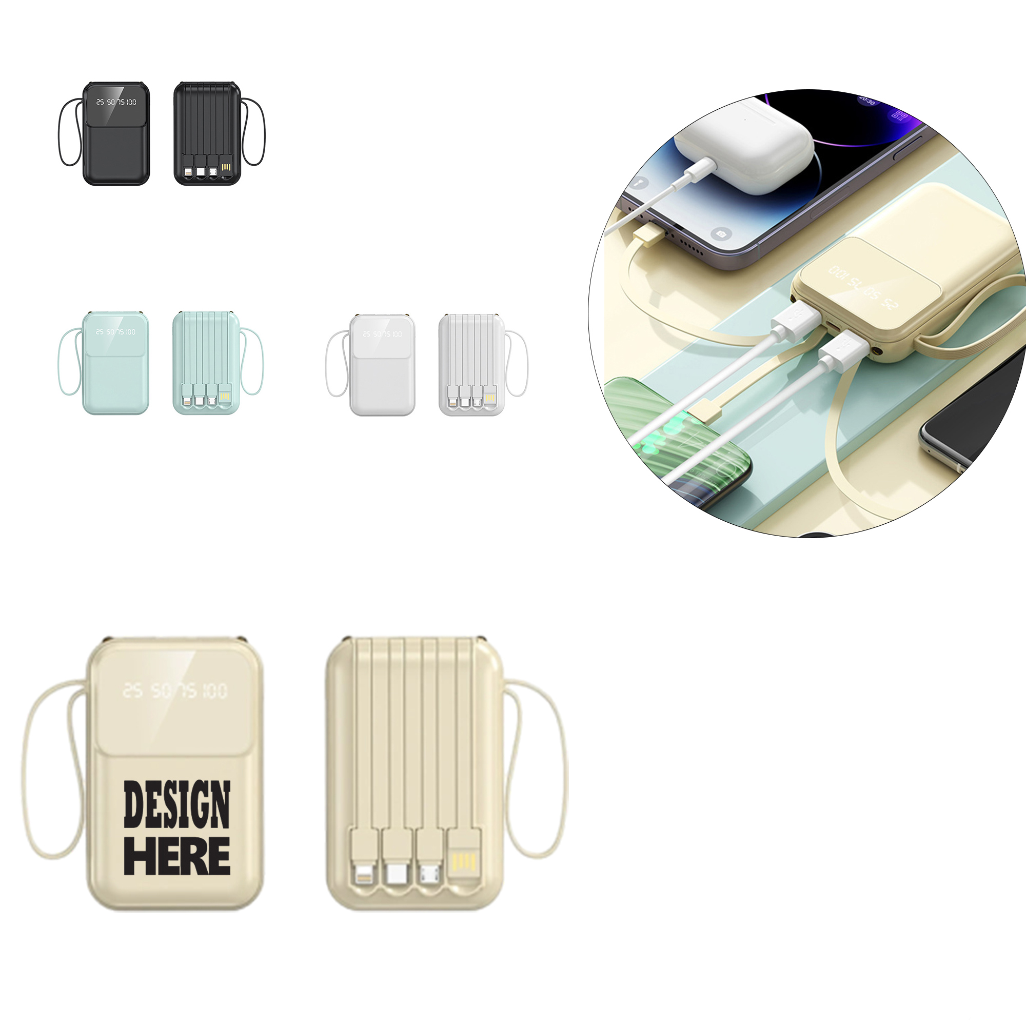 Compact 5000mAh Power Bank With Integrated Cable 2