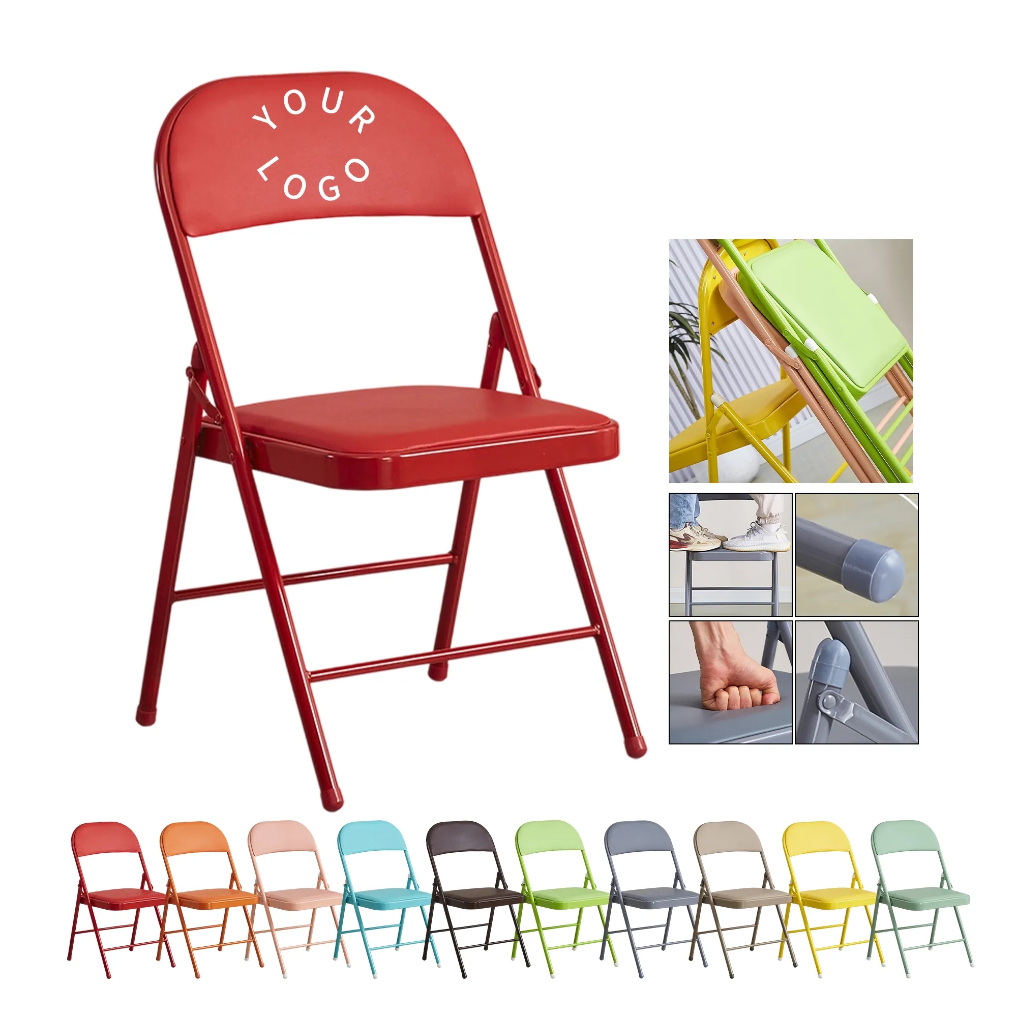 Foldable Iron and PVC Chair with Cushion 14
