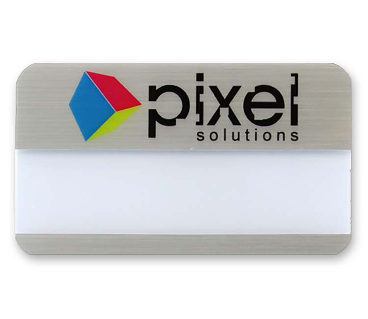 The Orion full color metallic reusable name badge 1.75" X3" with .75" window 4