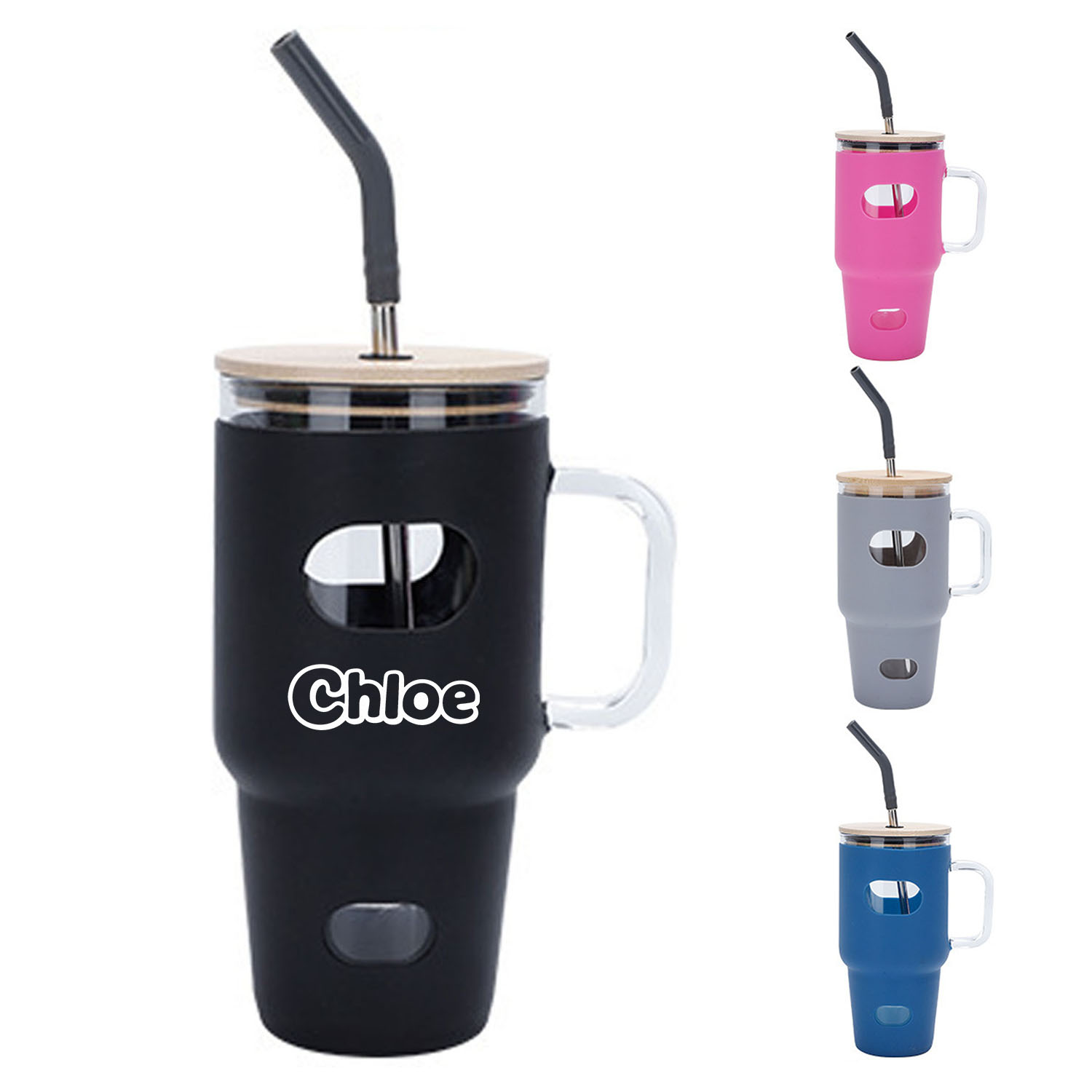 30oz Silicone Glass Straw Cup w/ Handle 2
