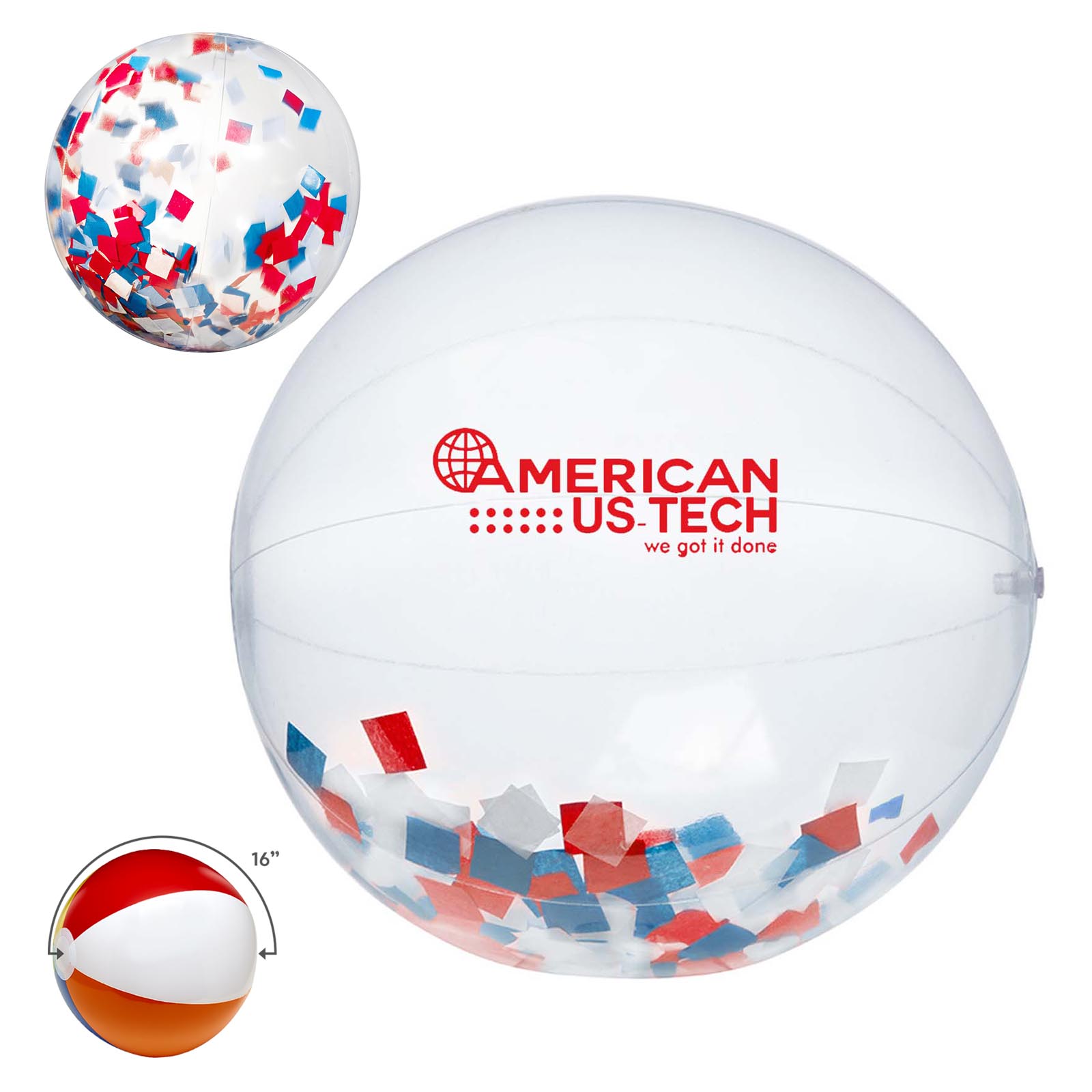 16" Red, White and Blue Confetti filled Beach Ball