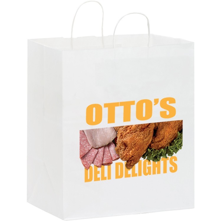 White Kraft Paper Shopper with Twisted Paper Handles - Take Out Bag 2