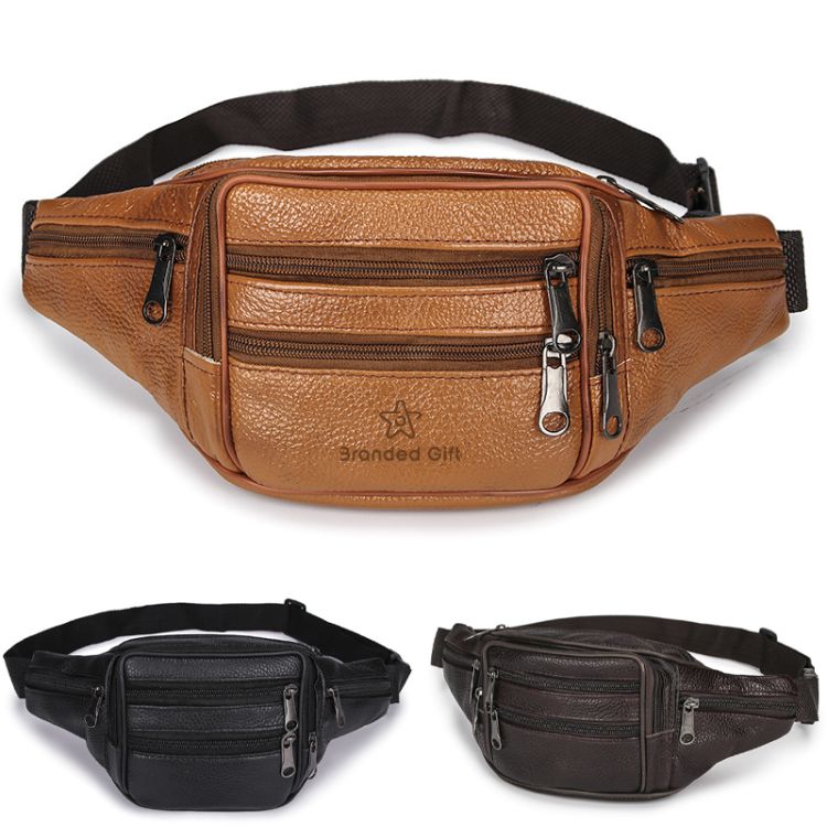 Leather Fanny Pack Multi-Pockets Waist Belt Bag 2