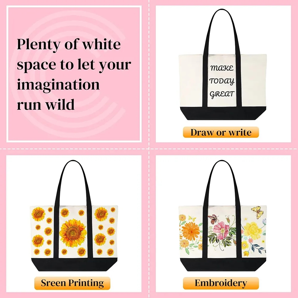 Canvas Tote Bag Bulk with Outer Pocket, custom tote bag with logo imprint 4