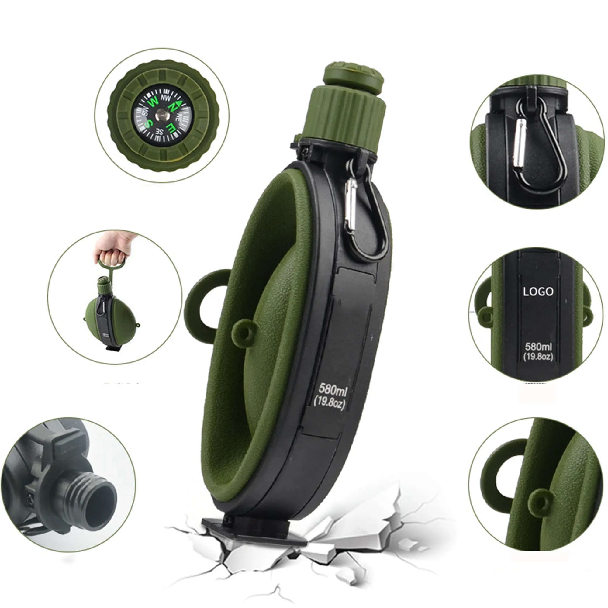 MOQ 20 Foldable 19.8oz Silicone Compass Bottle 2