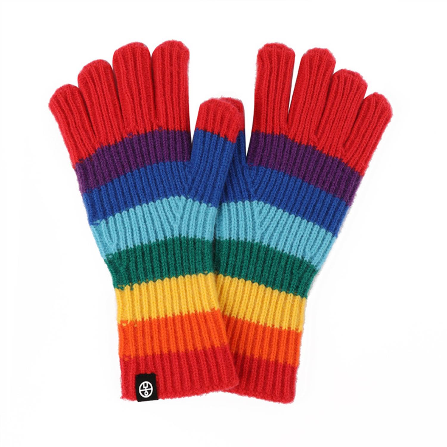 Rainbow Striped Knitted Warm Gloves 5