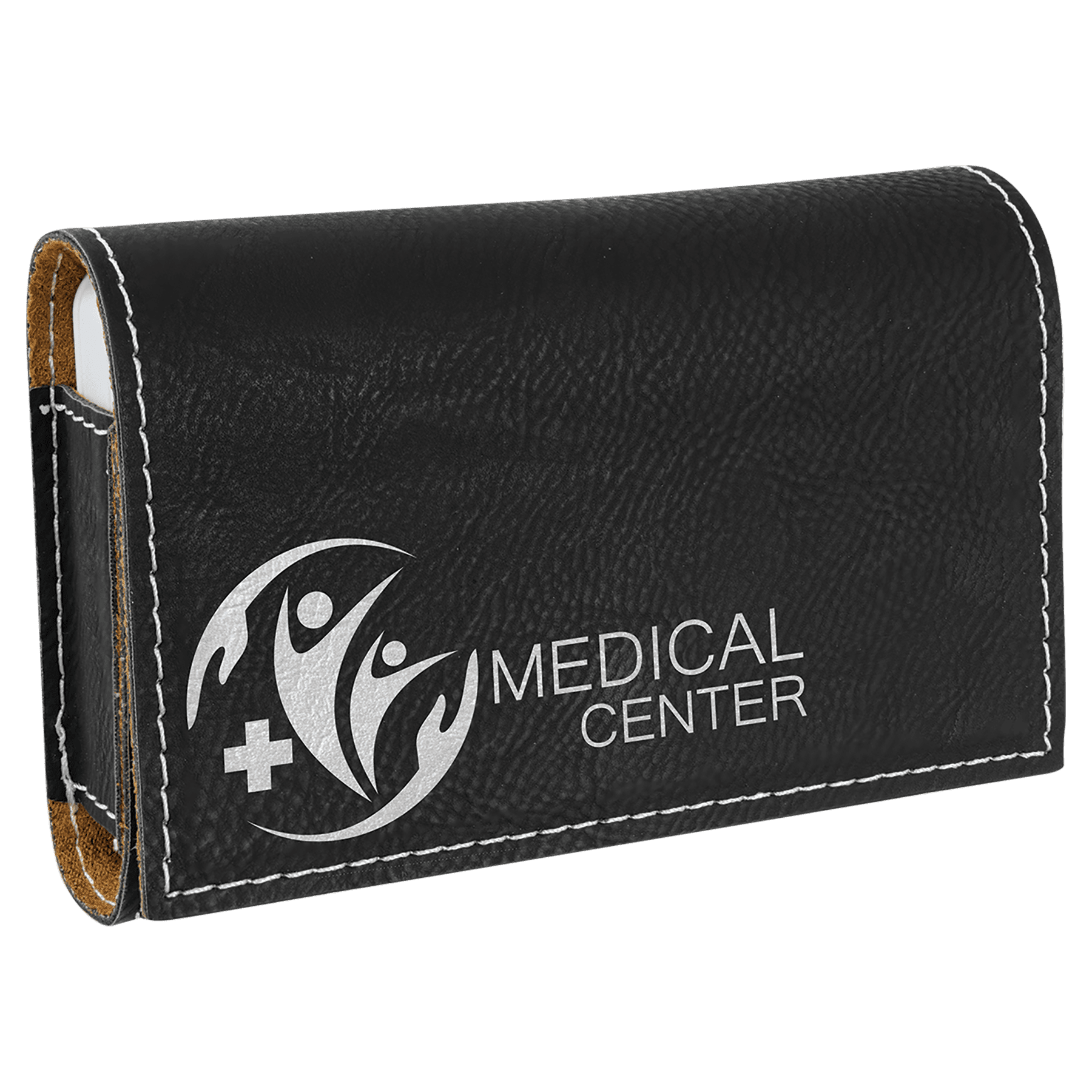 4 3/4" x 3 1/8" Black/Silver Leatherette Pill Box 1