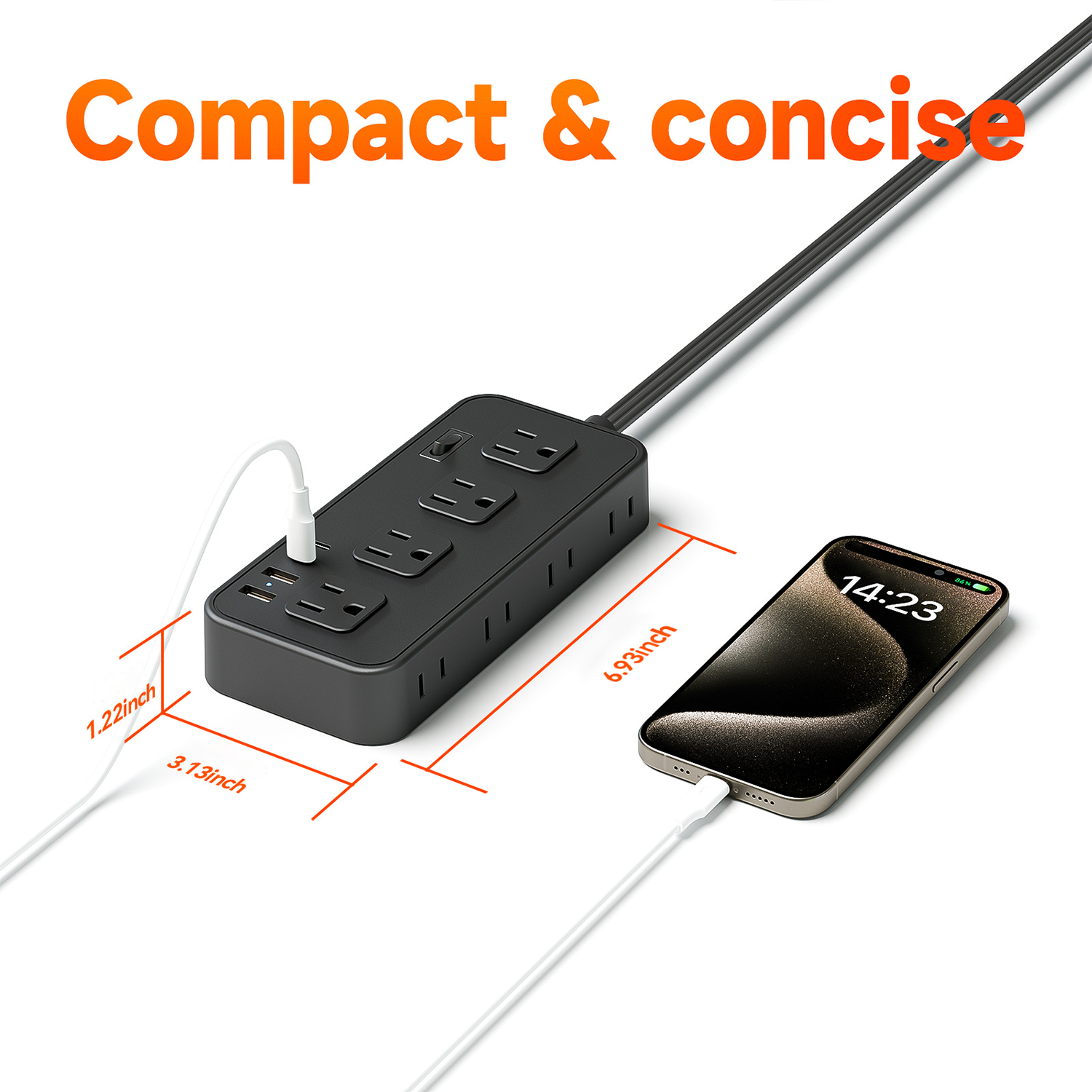 12 in 1 Surge Protector Flat Power Strip 5ft Extension Plug 2