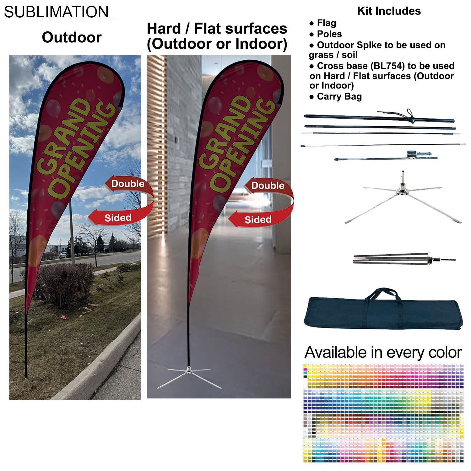 16' X-Large Tear Drop Flag Kit, Full Color Graphics Double Side, Outdoor Spike base, Indoor use 6